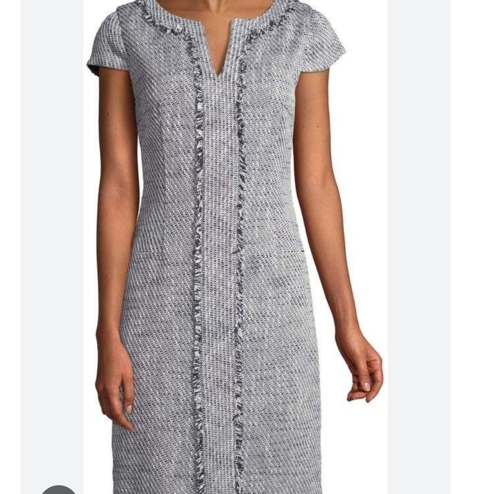KARL‎ LAGERFELD PARIS Black White Tweed Sheath Dress Cap Sleeve V Neck Size 6